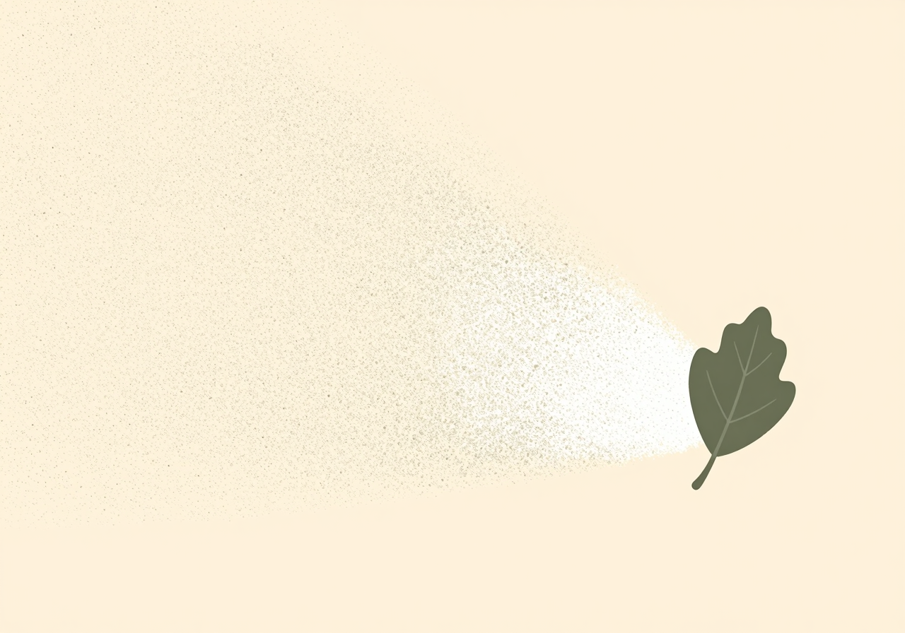A field of grey speckles resolving from left to right into the clean outline of a leaf